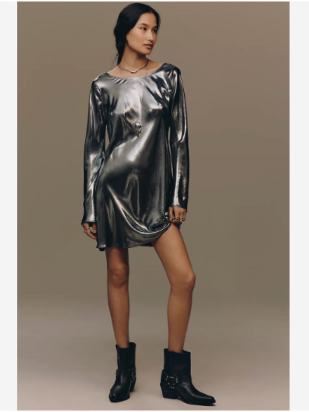 NWT BY ANTHROPOLOGIE LONG-SLEEVE METALLIC MINI DRESS